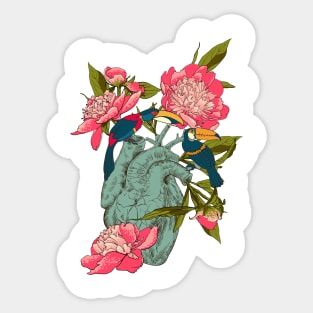 heart with flowers, leaves and birds Sticker